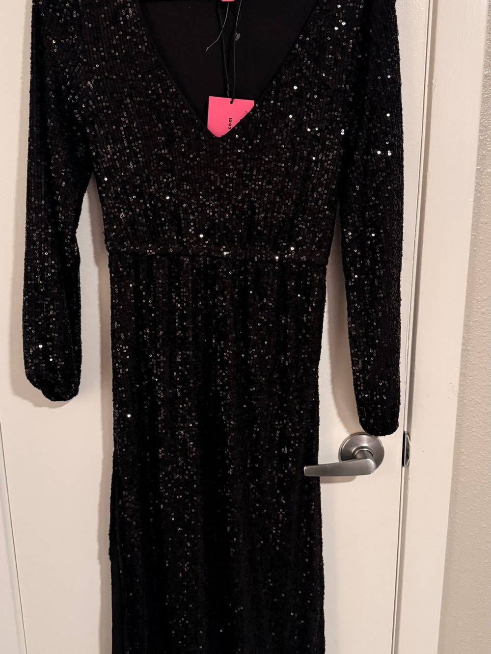 Betsey Johnson Black Long Sleeve Sequin V-Neck Dress